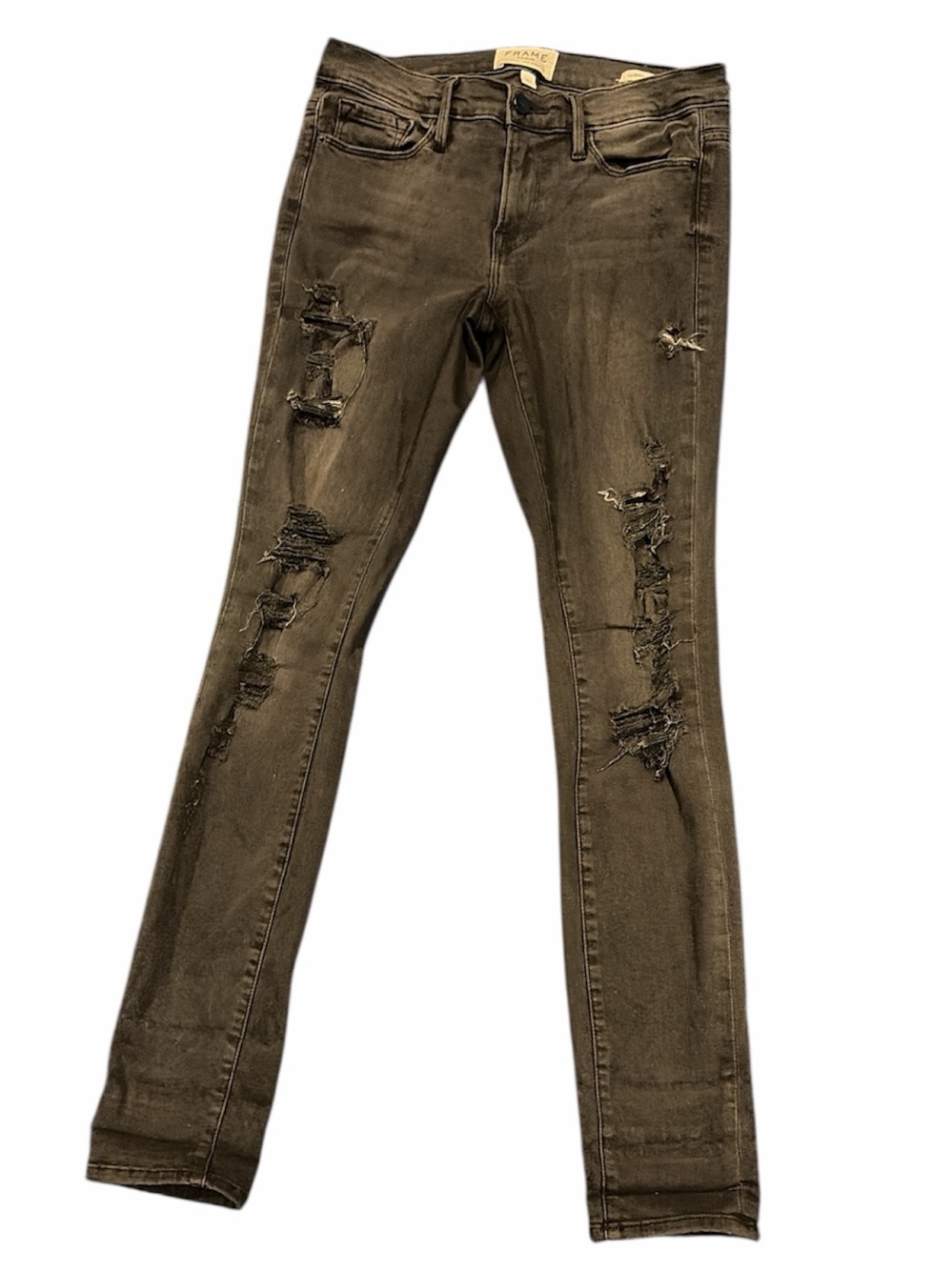 Frame Denim Distressed Black Skinny Jeans